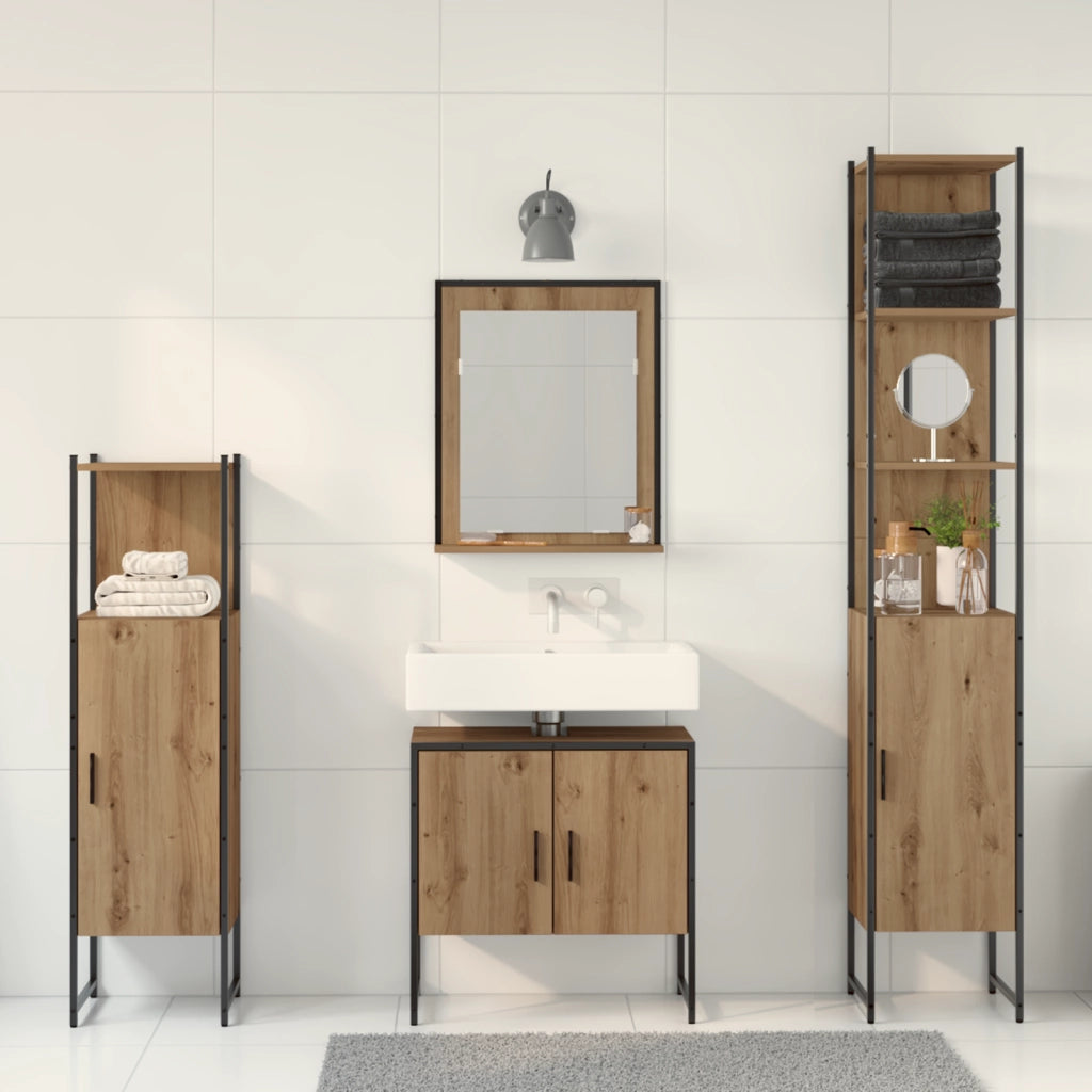 Set di mobili per bagno 4 pezzi Rovere artigianale Legno ingegnerizzato