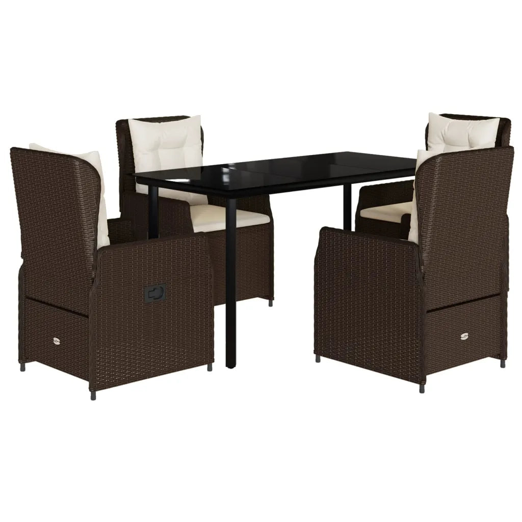 Set da Pranzo da Giardino 5pz con Cuscini in Polyrattan Marronecod mxl 93176
