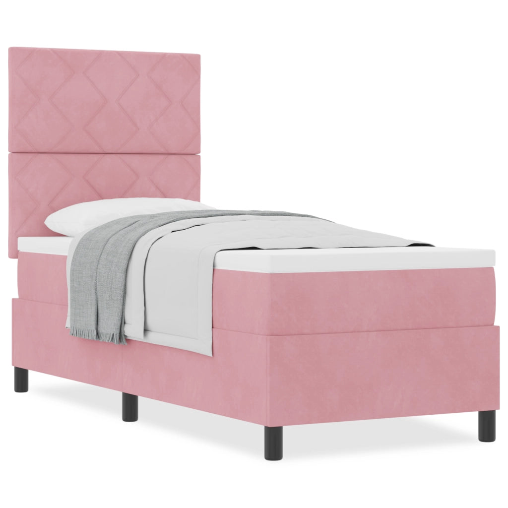 Letto Box Spring  con Materasso Rosa 80x200 cm in Velluto