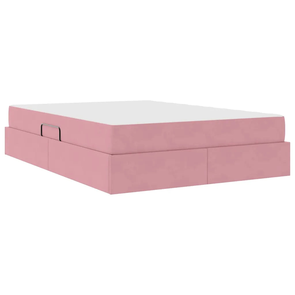 Letto con contenitore e materasso Rosa 140 x 190 cm Velluto