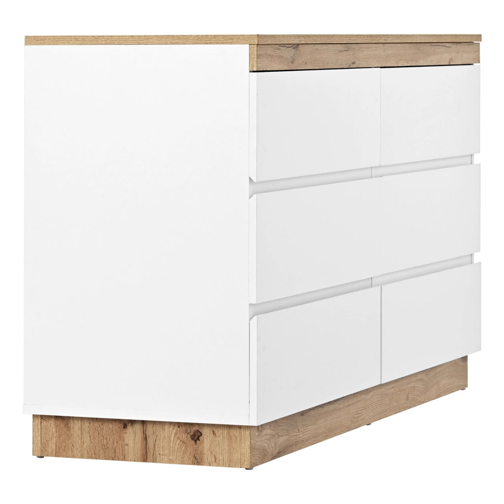 OKWISH Cassettiera con 6 Cassetti, Stile Classico, per Camera da Letto e Soggiorno, Pannello di Particelle, Bianco e Rovere
