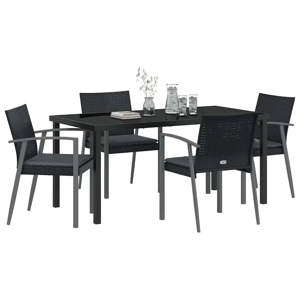 Set da Pranzo per Giardino 5 pcs Nero e Grigio Rattan in PE 3379068