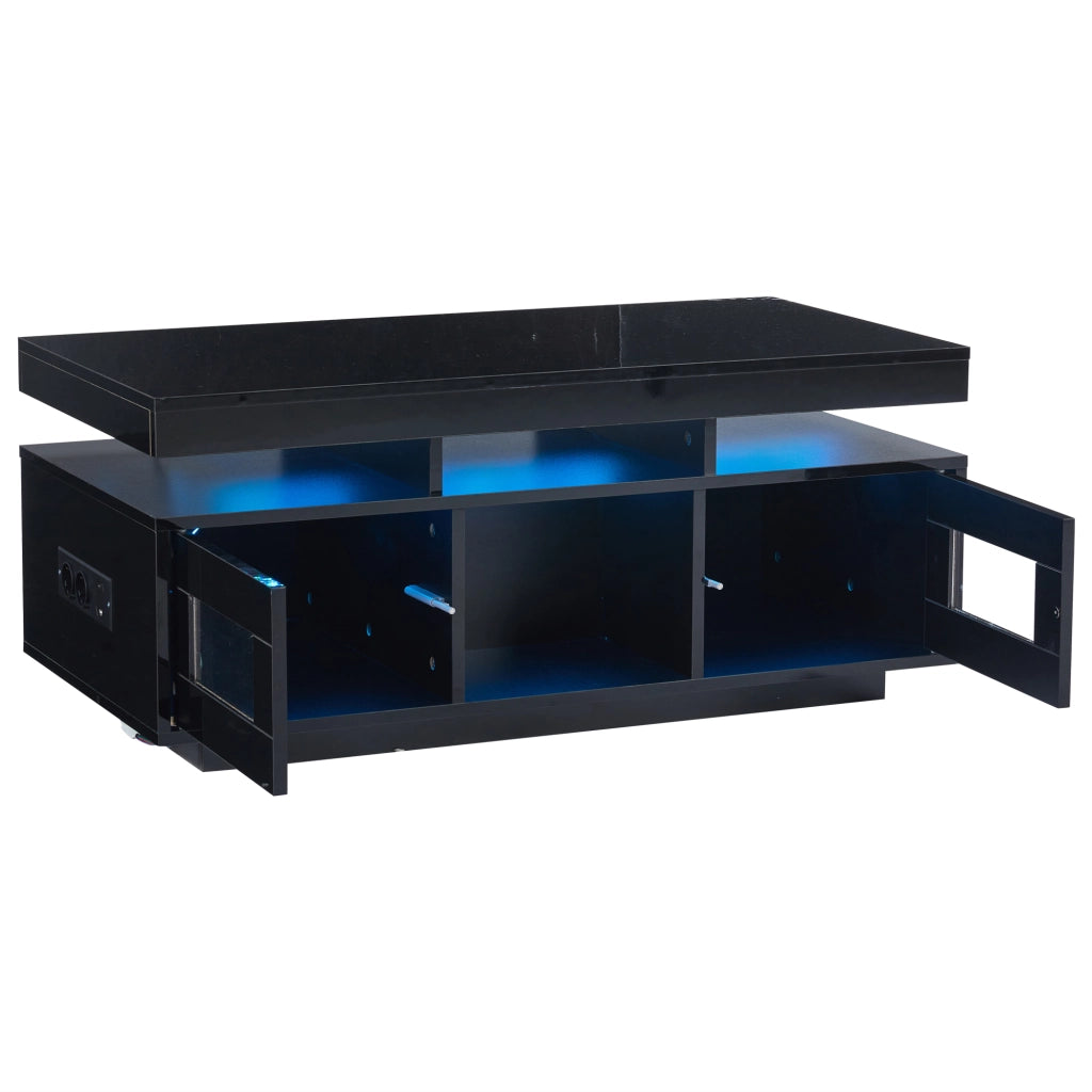 Tavolino da salotto con LED - Zephmum - 100¡Á50¡Á43cm - Nero - App mobile, presa di ricarica