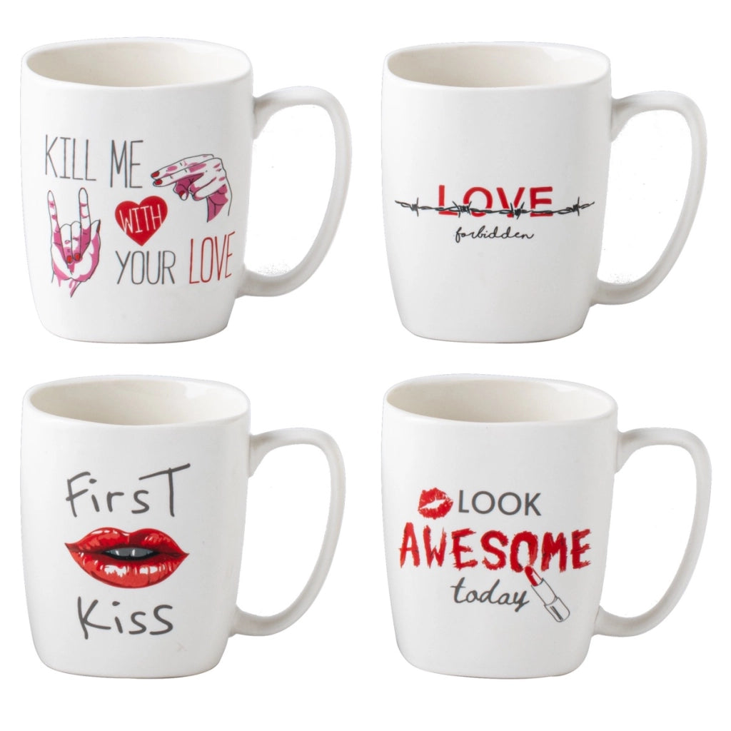 MAURY'S SET 4 TAZZE KISS CON DECORO ASSORTITO DA 390 CC