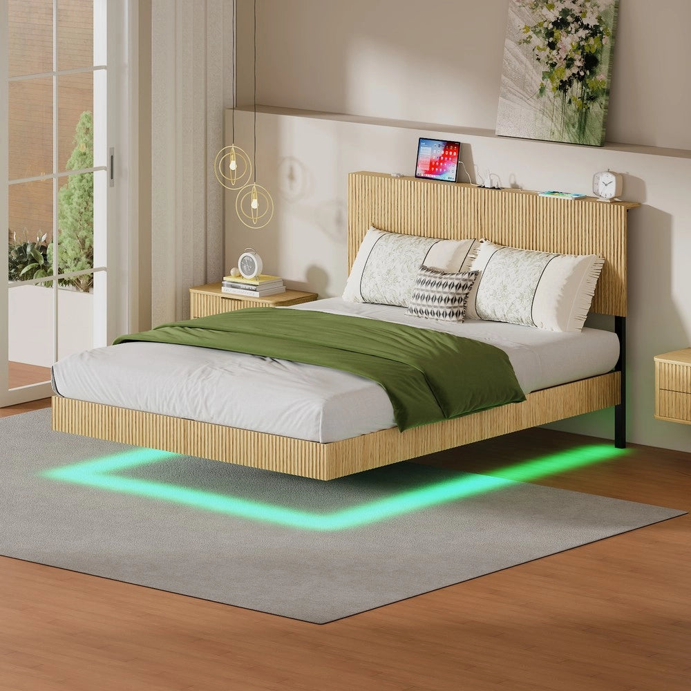 Letto con LED e testiera ¨C Minimal ¨C Metallo 140x200 cm, colore beige