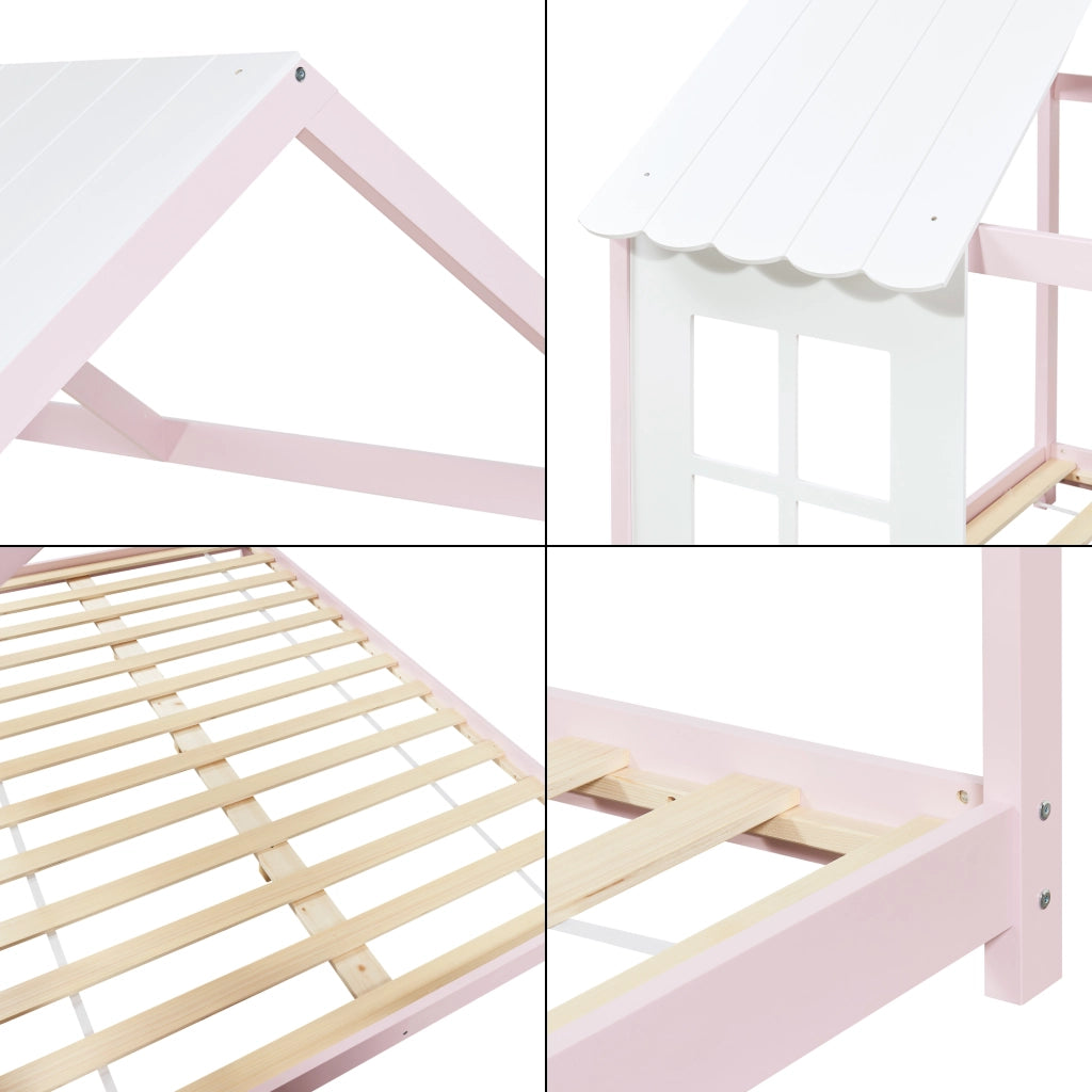 Letto Tostedt per Cameretta a Forma di Casetta Semiaperta 120 x 200 cm Rosa / Bianco [en.casa]