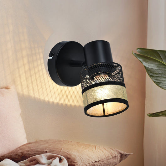 ZMH Faretti da soffitto 1 lampadina nero E27 40W corridoio retrò metallo paralume in tessuto dorato rivestimento