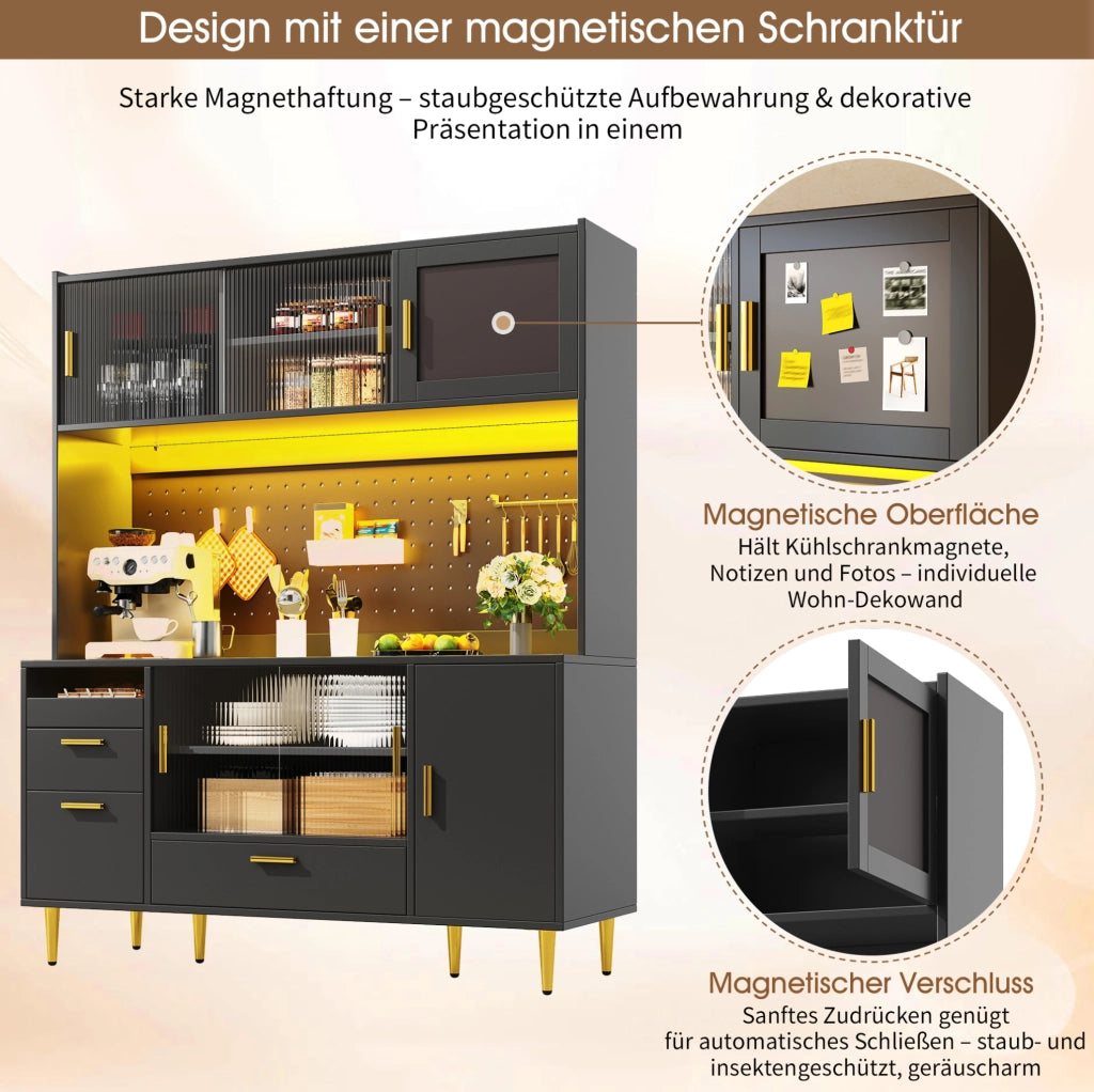 Mobile buffet nero 140x40x180 cm con LED e ante scorrevoli