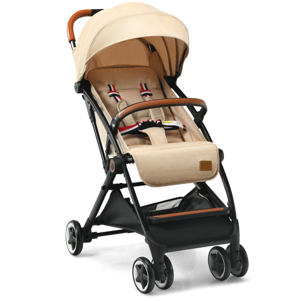 Passeggino pieghevole con telaio in alluminio schienale regolabili, Passeggino per bambini 0-3 anni Beige-Passeggini per bimbi