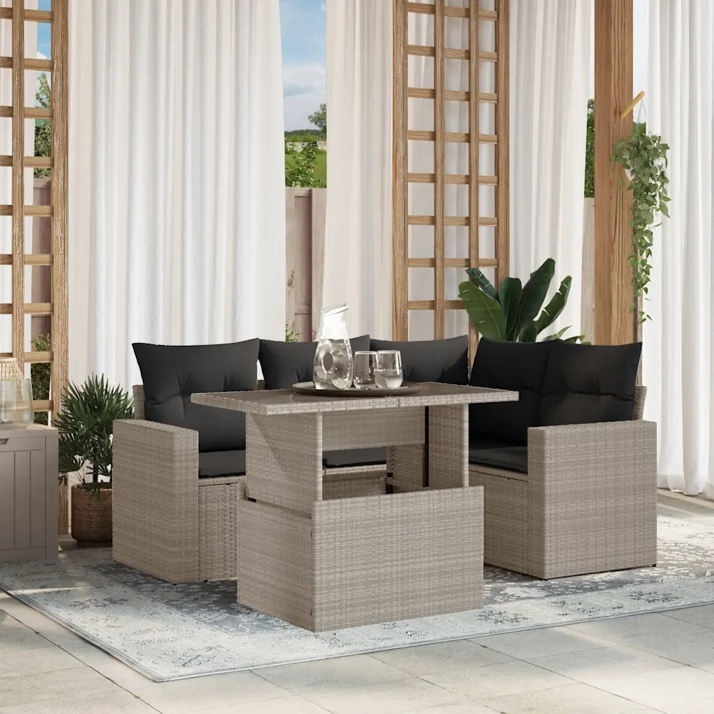 vidaXL Set Divano da Giardino 5pz con Cuscini Grigio Chiaro Polyrattan