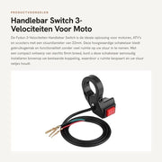Interfaccia di commutazione per manubrio - 3 velocità - per moto e ATV - diametro 22mm - commutatore - compatibile con scooter - colore nero