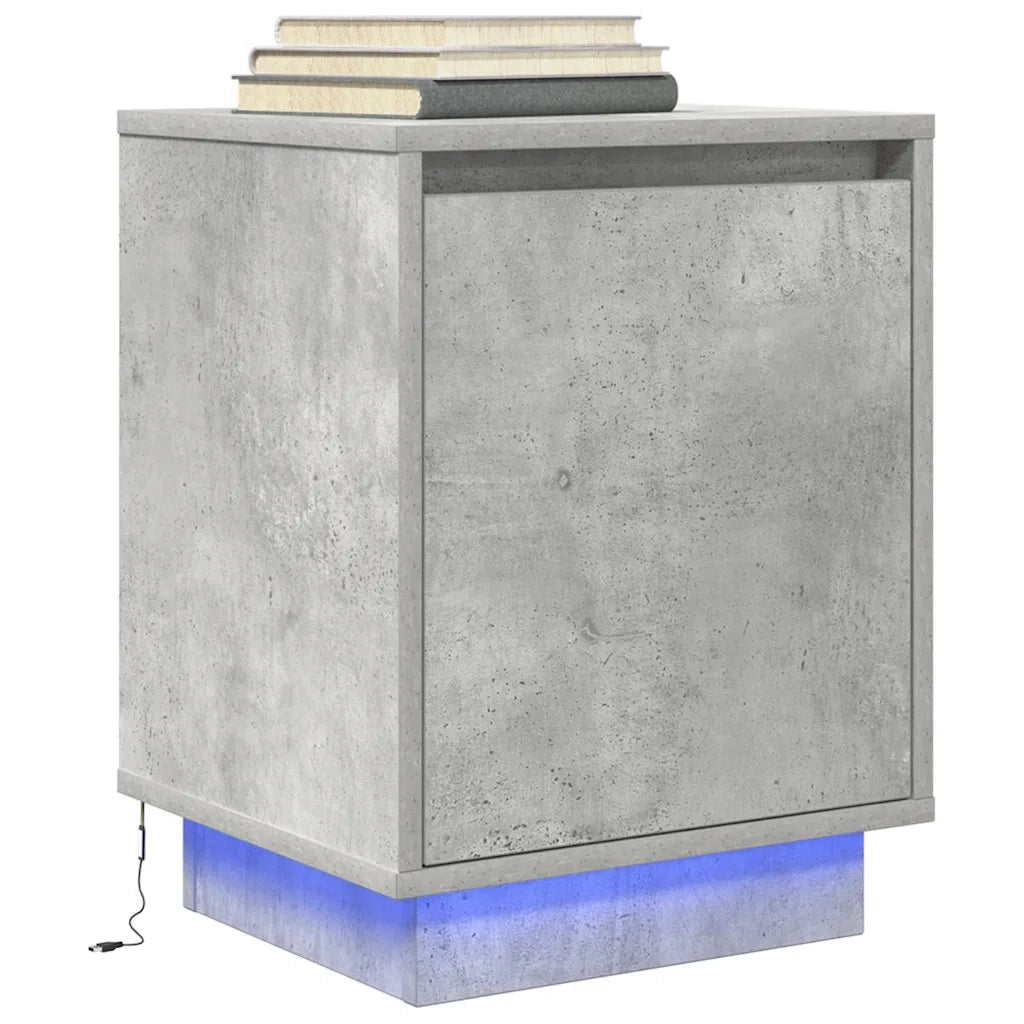 Comodino con Luci LED Grigio Cemento 38x34x50 cm 861271