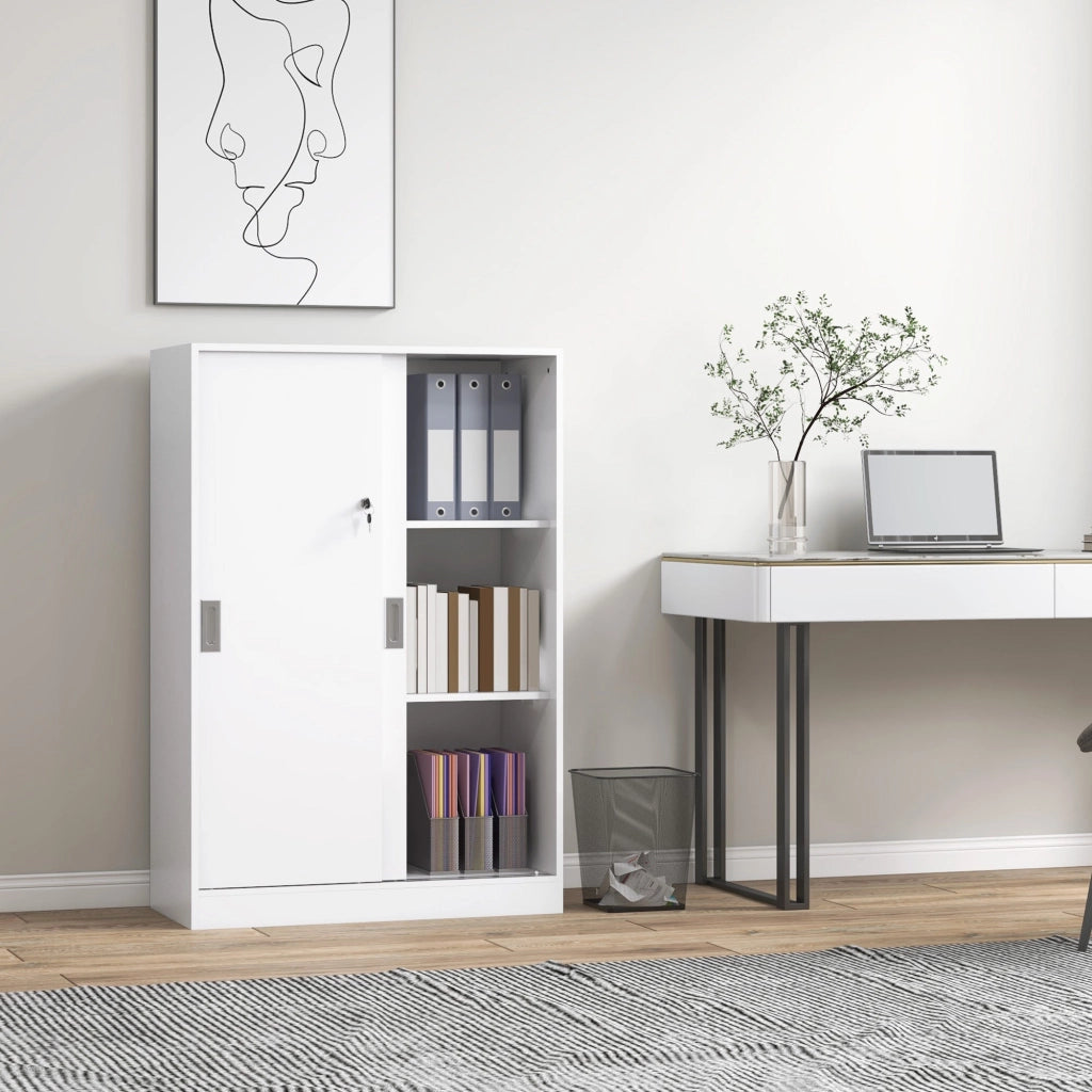 Armadietto da Ufficio 3 Ripiani con Chiavi 80x40x120 cm in Truciolato Bianco