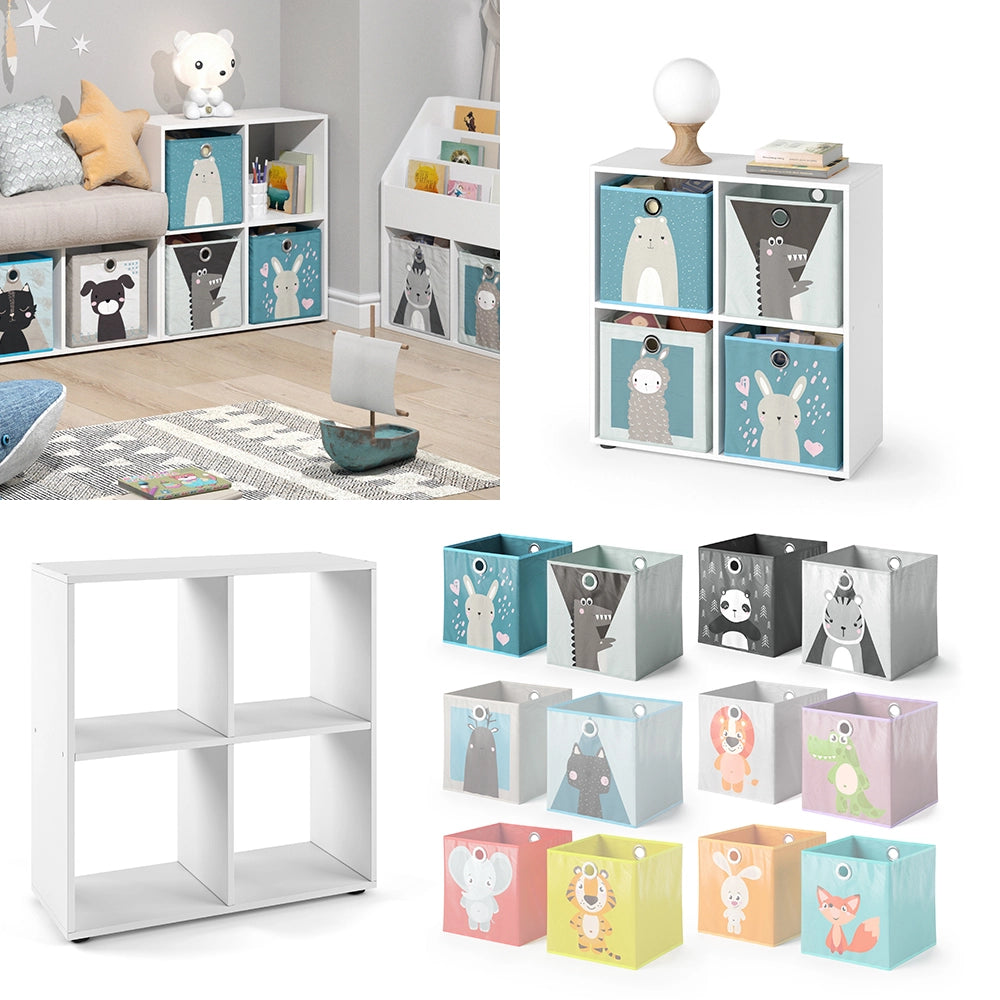 Vicco Libreria bambini Bianco 72.6 x 72 cm con 4 scatole pieghevoli
