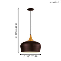 Lampadario A Sospensione Minimal Obregon Acciaio Marrone Crema 1 Luce E27