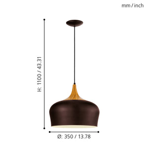 Lampadario A Sospensione Minimal Obregon Acciaio Marrone Crema 1 Luce E27