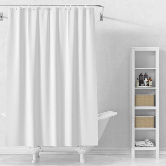 Douchegordino Antischimmettico - Con anelli - Impermeabile - Lavabile Poliestere - Ondorabile Douchegordino - Con 12 Haken (180x180 cm) - Bianco