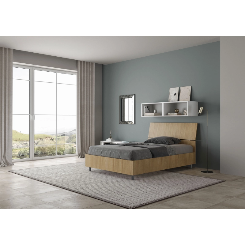 Letto 1 piazza e mezza 120x200 cm testata inclinata Demas - Senza rete,Quercia Natura