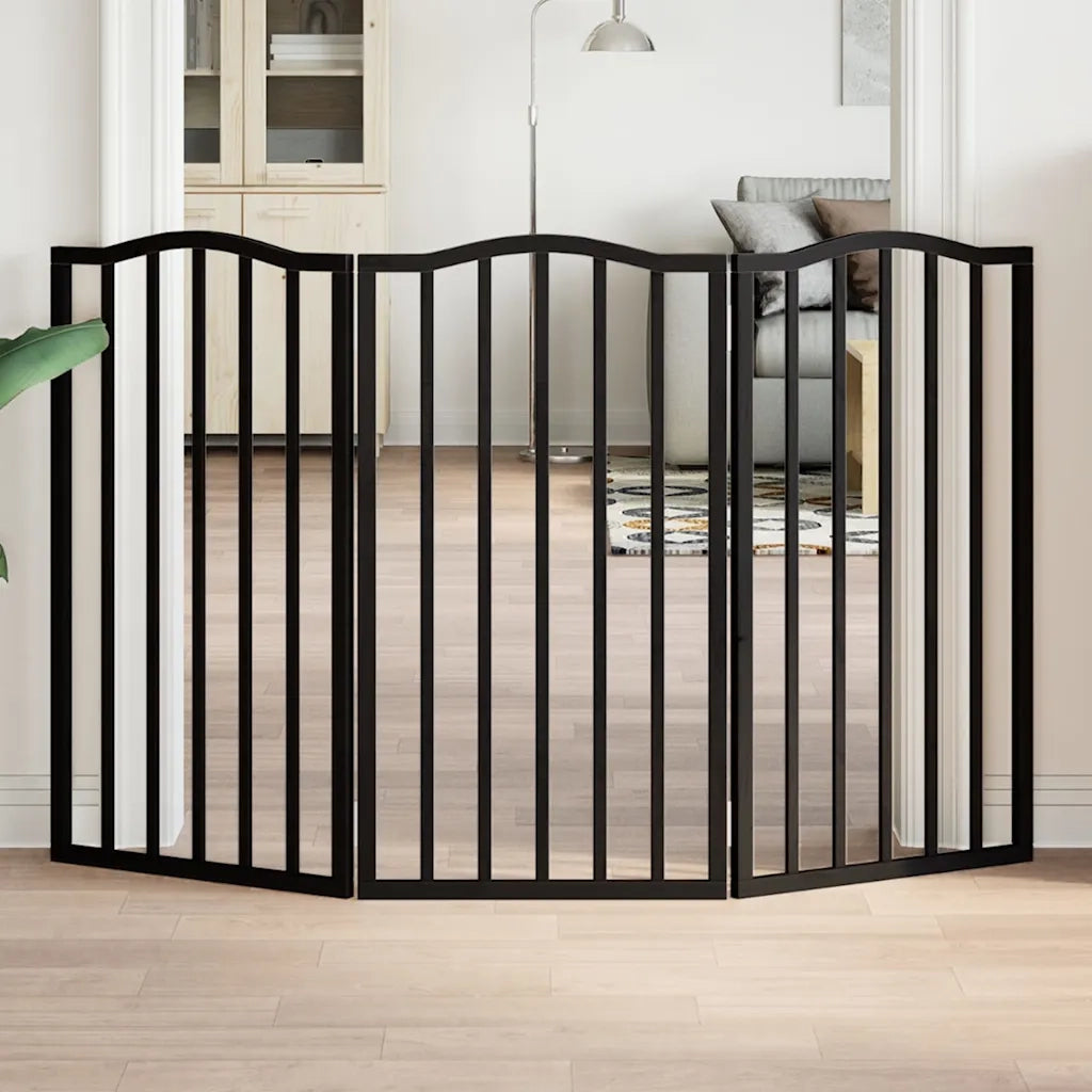 Cancello per Cani Pieghevole 3 Pannelli Nero 150cm Legno Pioppo CFW1344898