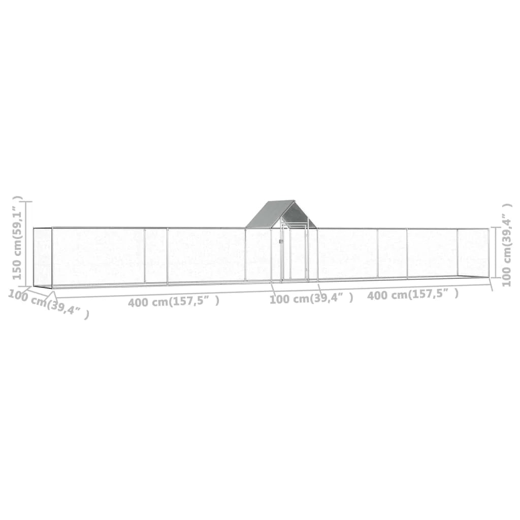 Pollaio 9 x 1 x 1,5 m in acciaio zincato con tetto impermeabile 02_0001721