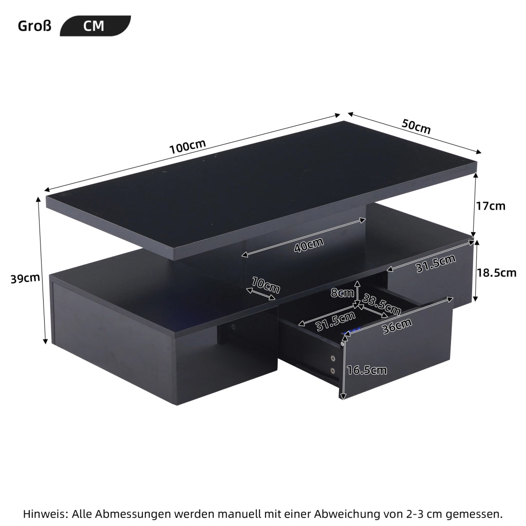 TAVOLINO DA CAFFÈ 100x50x39 cm Nero con LED e 1 cassetto