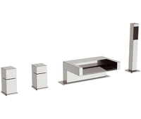 Rubinetto serie cube waterfall bordo vasca dotato di deviatore, bocca cascata e doccetta