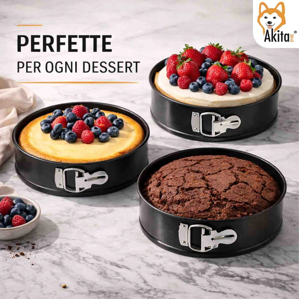 Akitaink Set 3 Tortiere a Cerniera 24 26 28 cm Antiaderenti