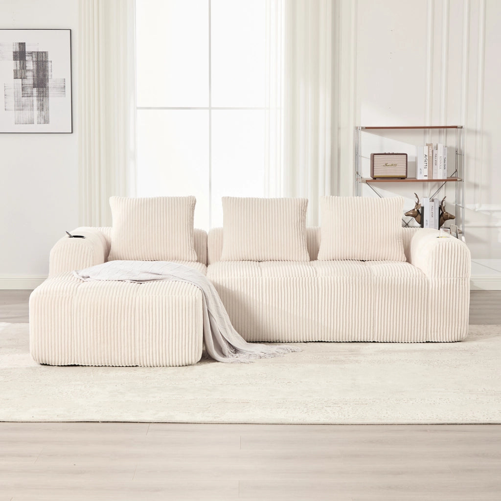 Divano modulare 2 posti - con tasche laterali e portabicchieri - in cord beige