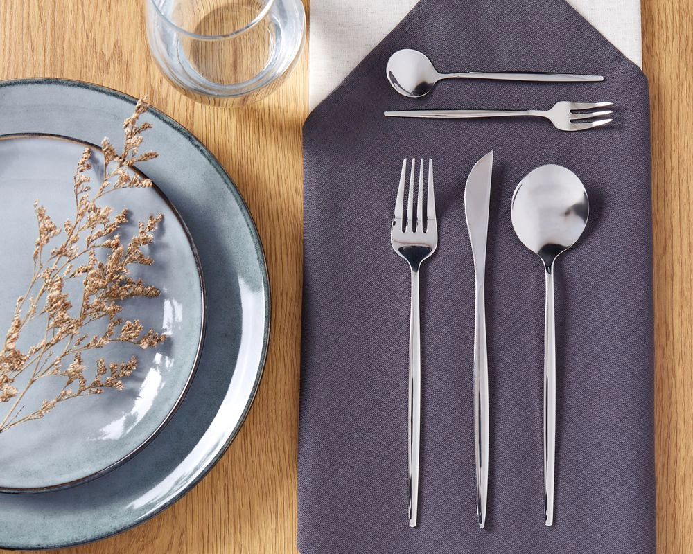 Set di posate in acciaio inox argento 30 pezzi per 6 persone Coltello Cucchiaio Forchetta Cucchiaio Forchetta per torte Design moderno