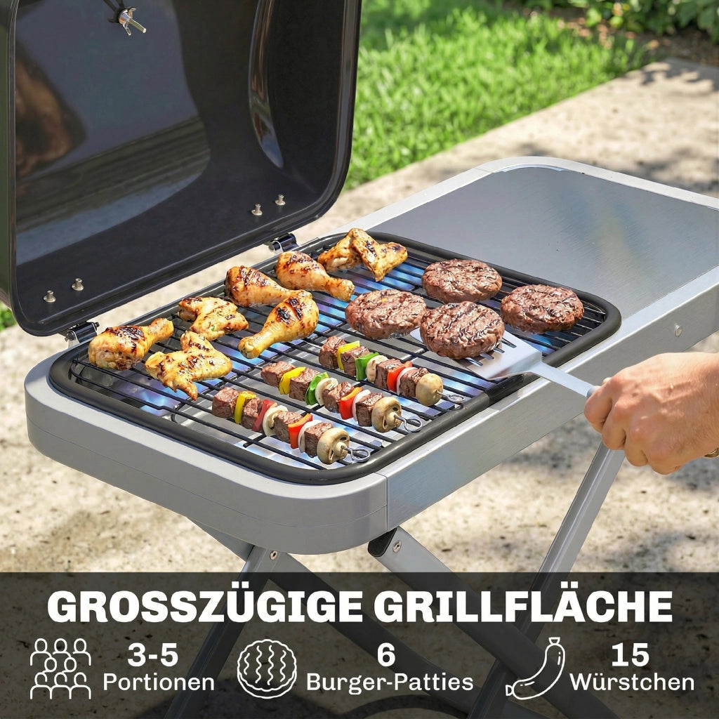 Barbecue a Gas Portatile 1 Bruciatore 2,5kW ¨C Xylo ¨C Griglia con Carrello Pieghevole Termometro