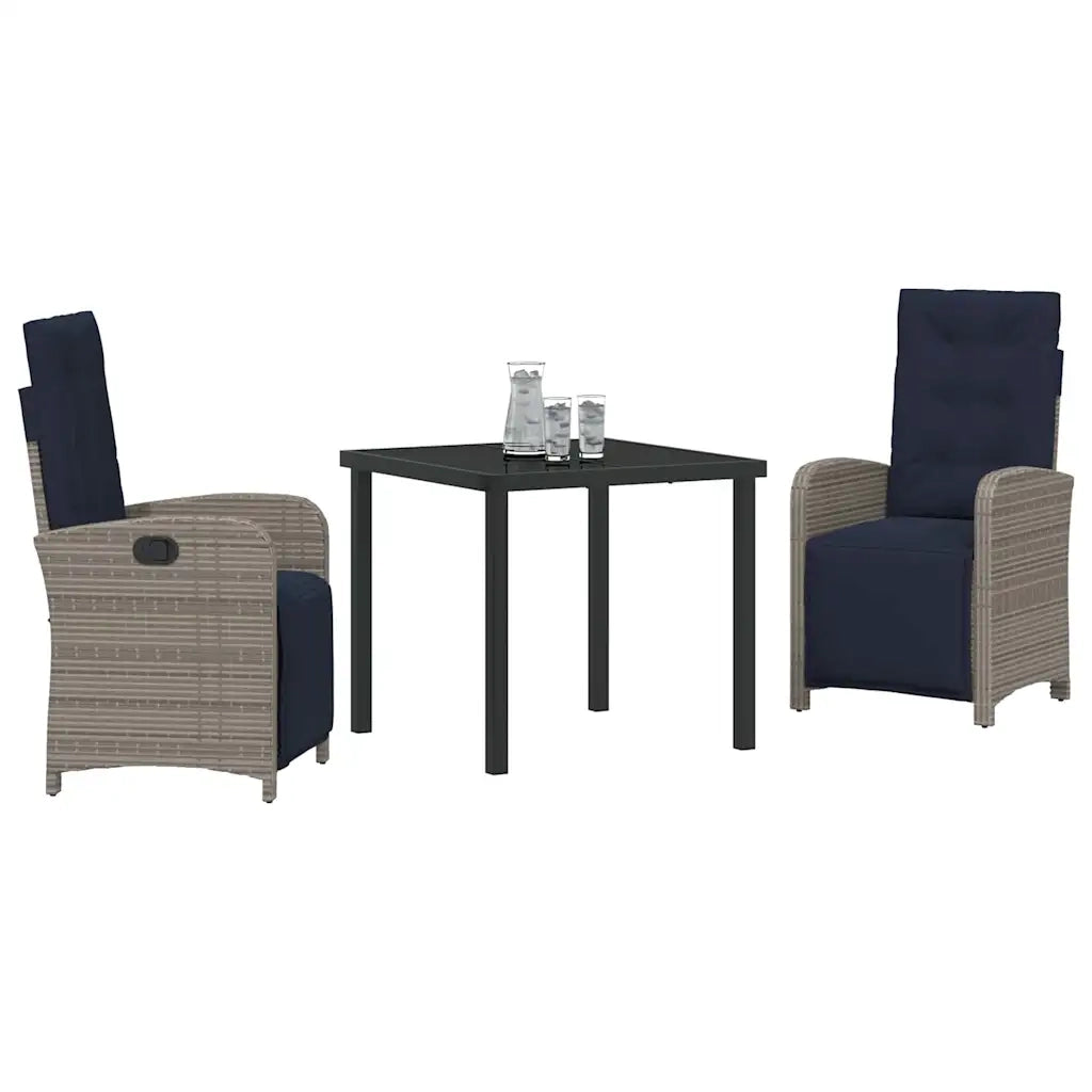 Set da Pranzo per Giardino con cuscino 3 pcs Grigio polyrattan