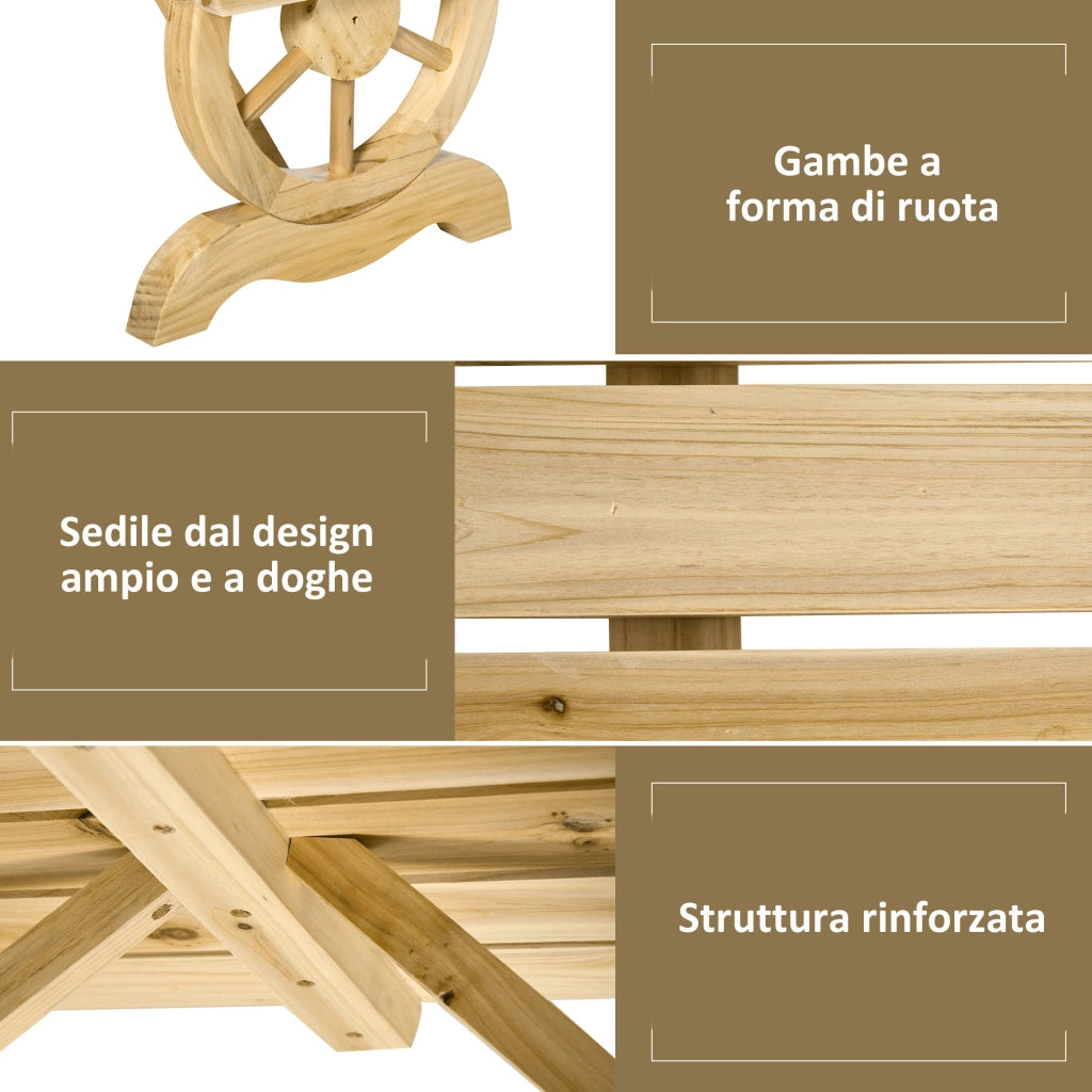 Panchina da Giardino 2 Posti in Legno con Gambe a Ruota di Carro ¨C zephmum ¨C Legno 98x50x39.5 cm