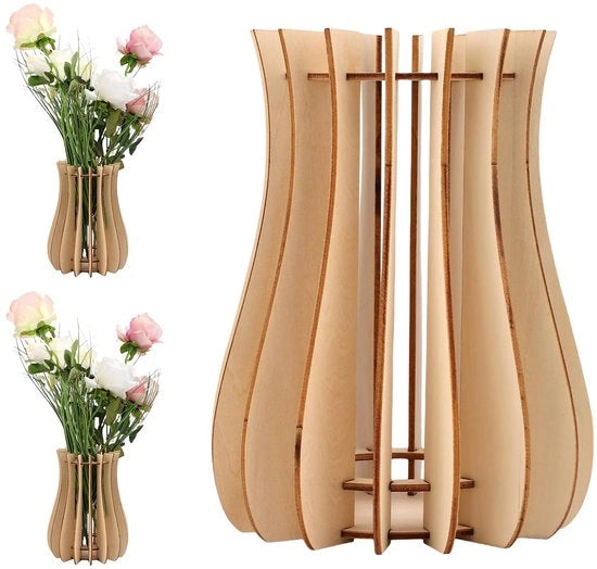 Vaso di fiori unico in legno, vaso di fiori per bouquet, supporto in legno per rose, ciliegie, zinnie, tulipani, narcisi, loto (verticale)