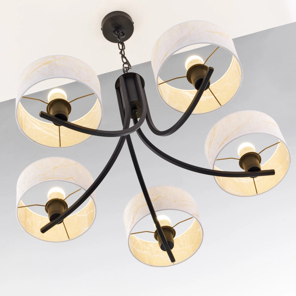 Lampadario nero a catena 5xE27 paralumi bianchi Arthur Jupiter