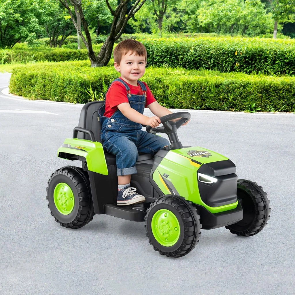 12V Trattore Elettrico per Bambini, Trattore a Pedali con Rimorchio Staccabile Controllo Remoto Fari LED Clacson e Musica, Macchina Elettrica per Bambini 37-95 Mesi (Verde)