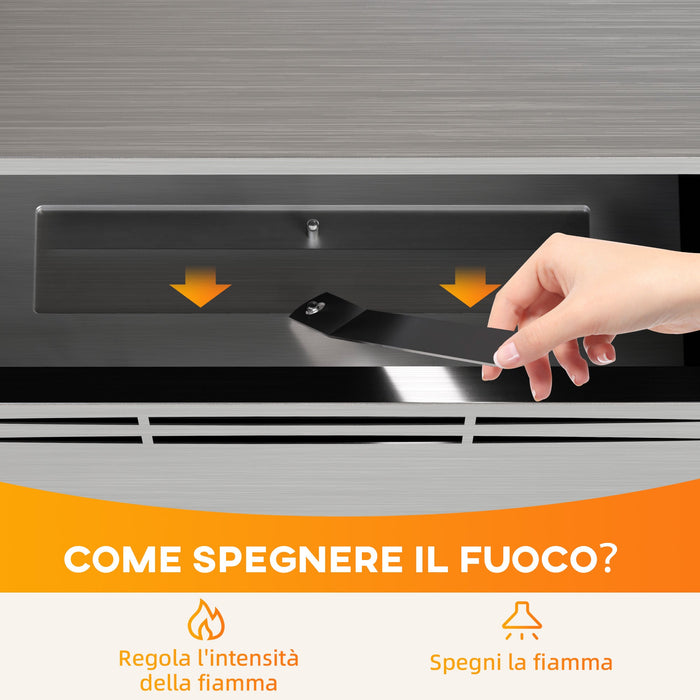 Camino a Bioetanolo da Incasso Capacità 0,9L 48x18x59 cm in Acciaio Argento