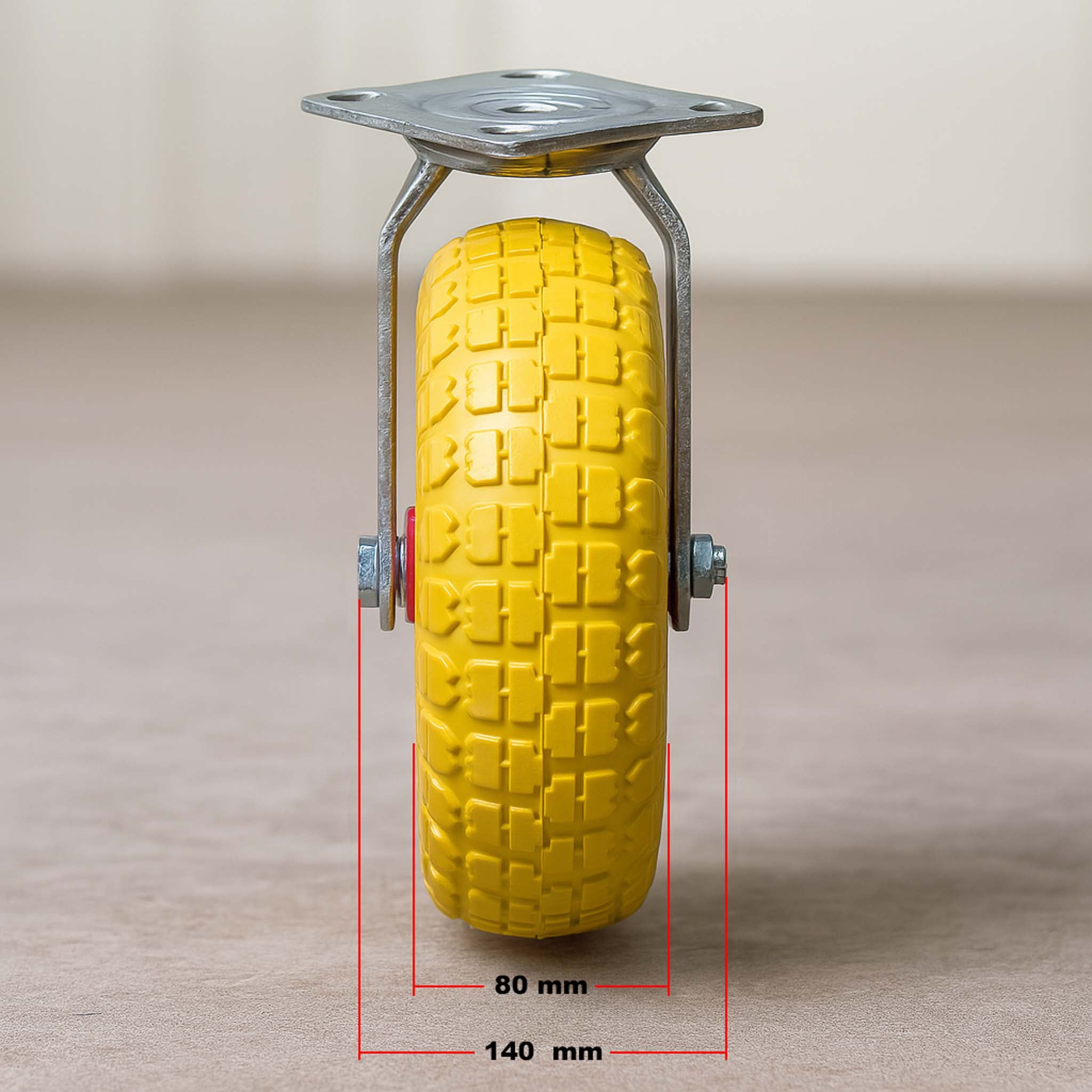 Ruota piroettante anti-foratura gialla 258x78mm max 150 kg con cerchio in metallo