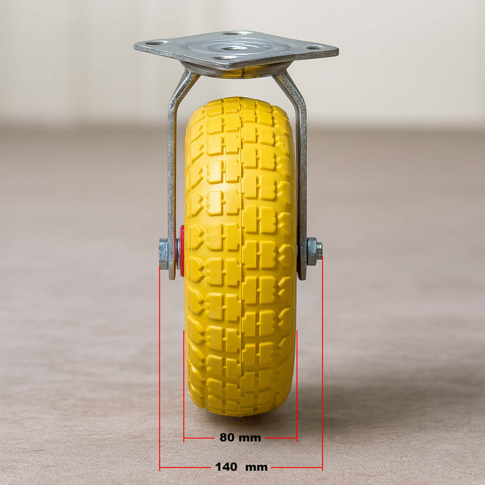 Ruota piroettante anti-foratura gialla 258x78mm max 150 kg con cerchio in metallo