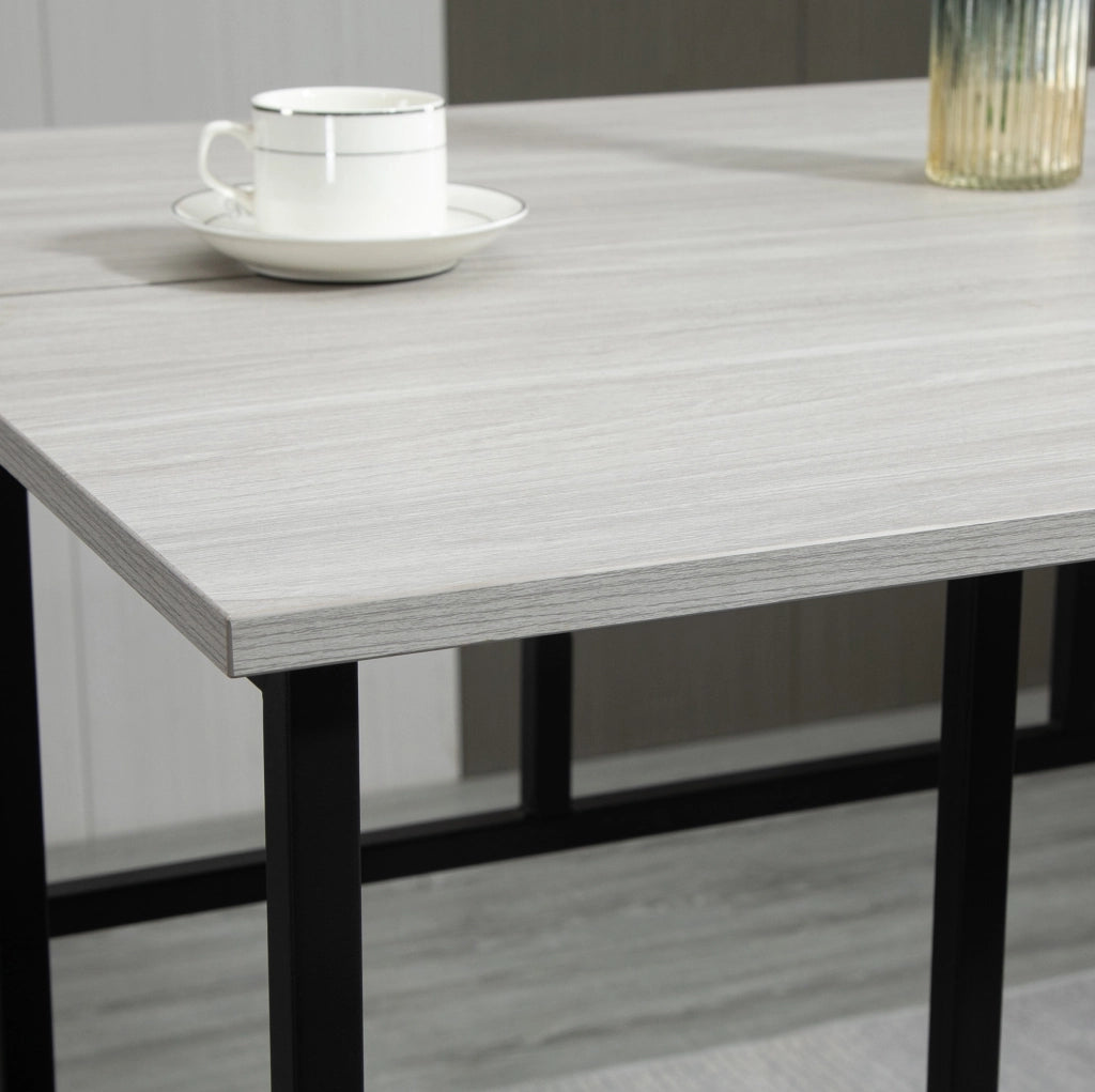 Set bar 6 pezzi con 2 tavoli e 4 sgabelli salvaspazio in legno e acciaio grigio