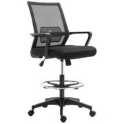 Sedia da Ufficio Regolabile in Tessuto a Rete con Braccioli e Anello Poggiapiedi, 64x59x104-124 cm, Nero