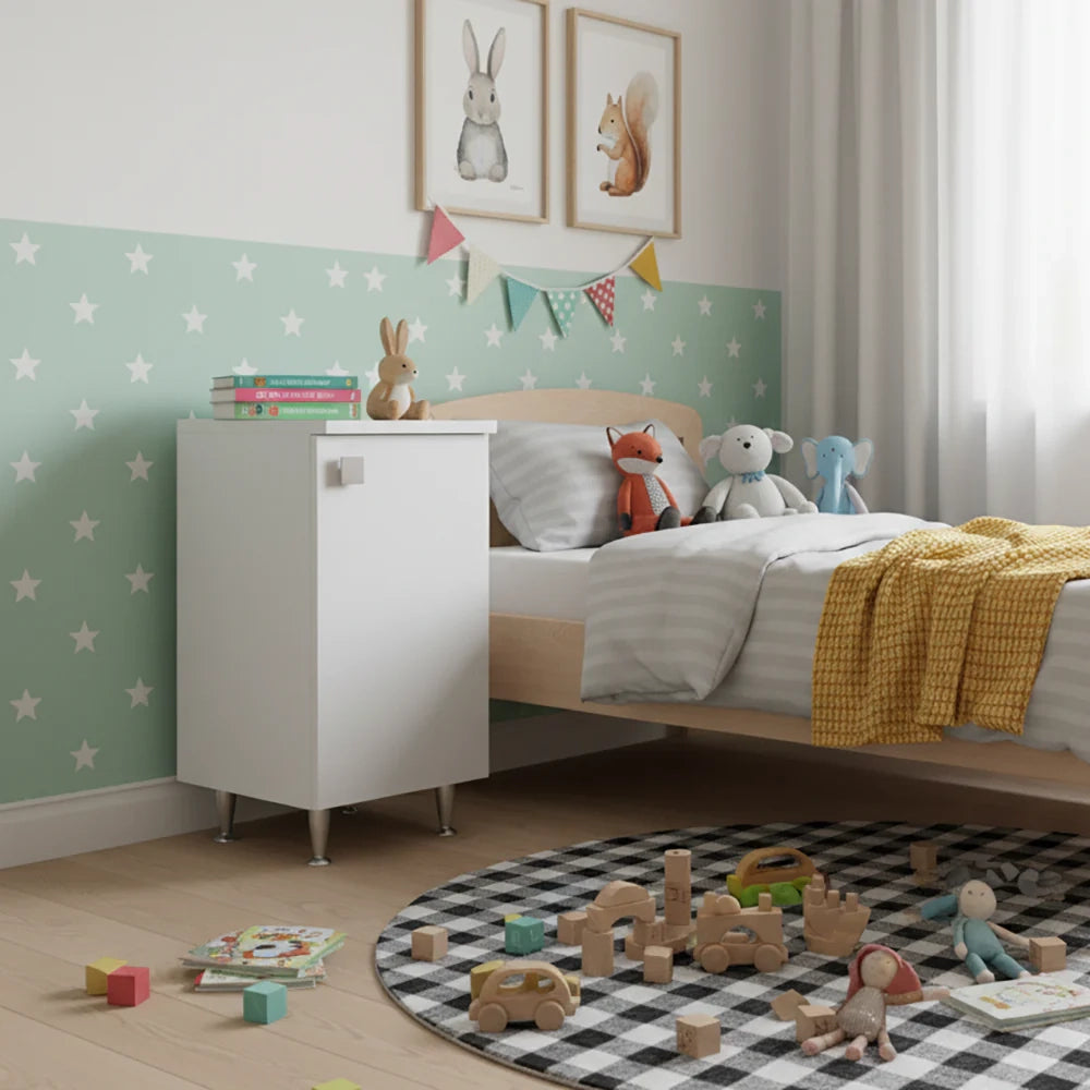 Mobiletto Base 1 Anta Destra Bianco Frassinato | Armadietto Multiuso con Piedini in Metallo | Profondità 50 cm | Già Assemblato per Bagno, Lavanderia, Ingresso