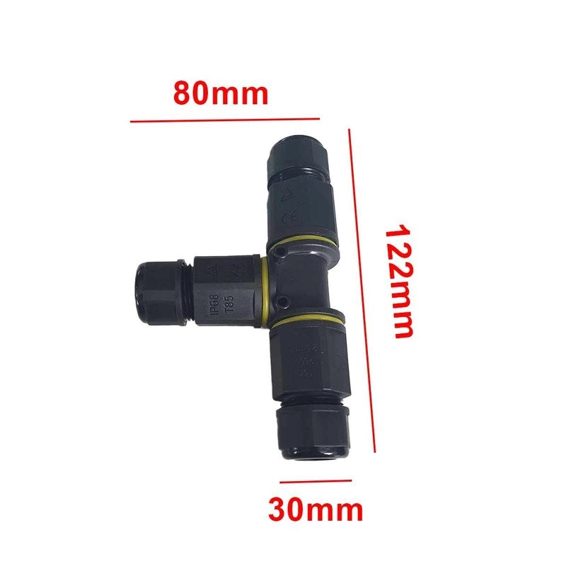 2 Connettori Veloce IP68 Forma T 3 Posti per Cavo Elettrico 6 12mm 125x80x30mm