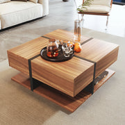 Tavolino da salotto con 4 cassetti - Zephmum- 78x78x36cm- Design lineare