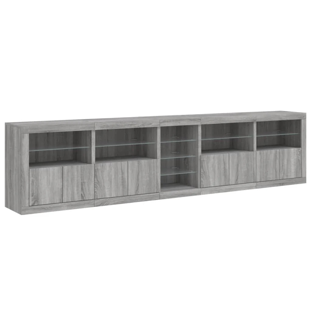 Buffet credenza cassettiera armadio mobile contenitore organizer per cucina soggiorno salotto con luci LED Sonoma 283 x 37 x 67 cm grigio 02_0030071
