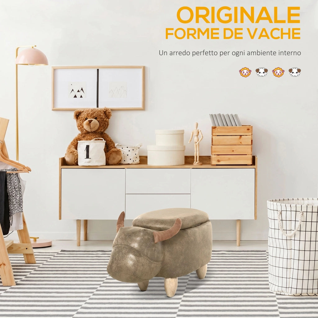 Pouf Contenitore Moderno ¨C zephmum ¨C Marrone, Legno, Imbottito, 62x35x36 cm