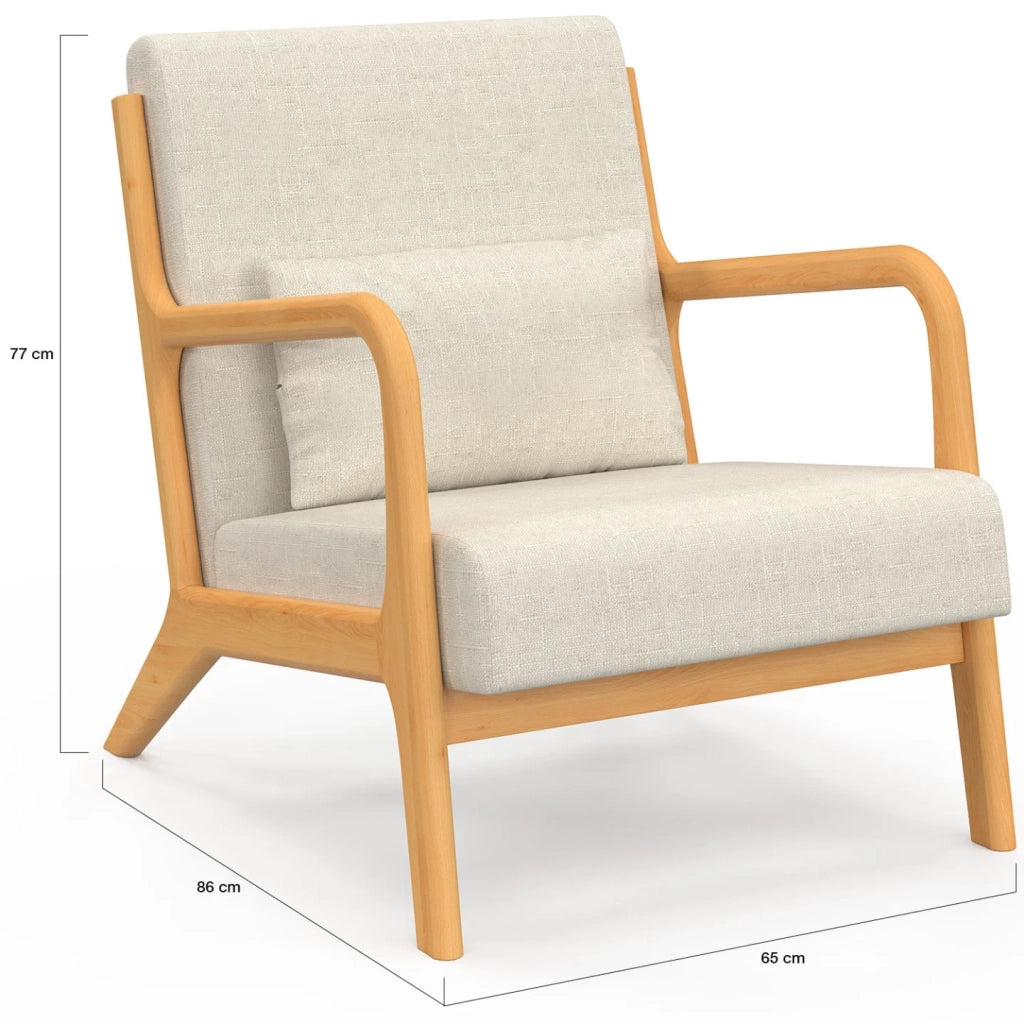 IDMarket - Poltrona scandinava JOSEPH in tessuto beige con braccioli e gambe in legno