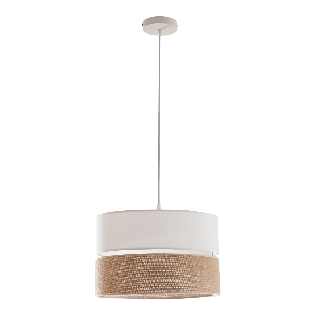 Lampada a Sospensione Barton con Doppio Paralume Cilindrico - Bianco / Effetto Lino lux.pro
