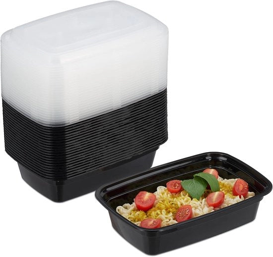 Contenitori per Meal Prep - Set di 24 Contenitori Plastici Reutilizzabili con Tappo Ermetico per Cibi - 1 Compartimento - Contenitori per Microonde - Nero