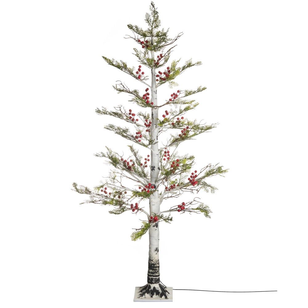 Albero di Natale artificiale in materiale sintetico bianco 160 cm Luci LED Bacche rosse Decorazioni natalizie tradizionali per interni ed esterni