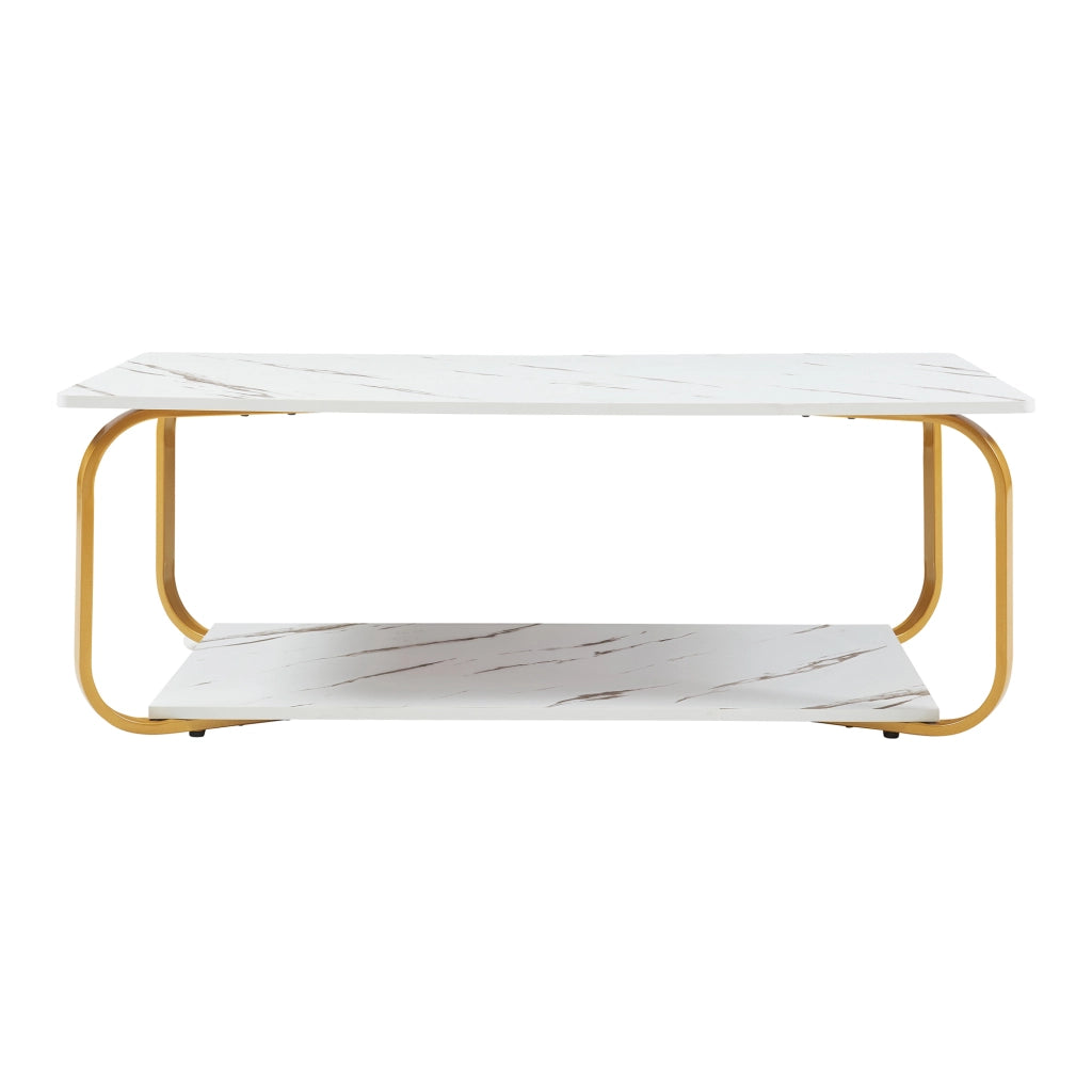 Tavolino Centrale da Salotto Kolta con Ripiano 120x60x43 cm - Effetto Marmo Bianco/Dorato [en.casa]